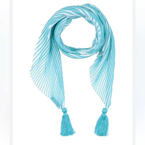 NWT Emporio Armani Scarf, pleated, tassels, turquoise, made in Italy - Picture 1 of 7